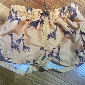 Giraffe Print Kids Swim Trunks - Tan